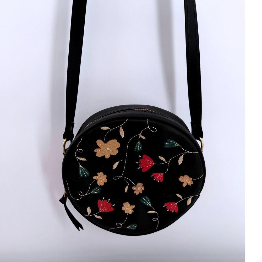Portland Leather Goods Circle Crossbody Folklore Floral Embroidered Bag Purse